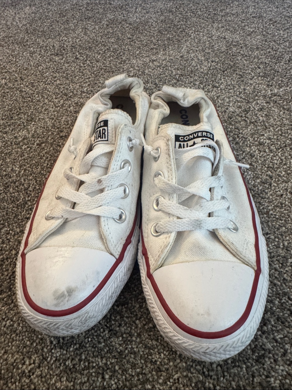 Converse White Low-Top Sneakers with Red Trim Size 8